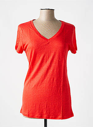 T-shirt col v manches courtes orange LAZY & COSY femme
