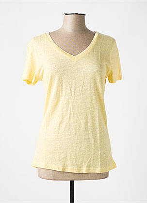 T-shirt col v manches courtes jaune BLEU MARIN femme