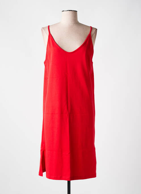 Robe mi-longue col v fines bretelles rouge LAZY & COSY femme