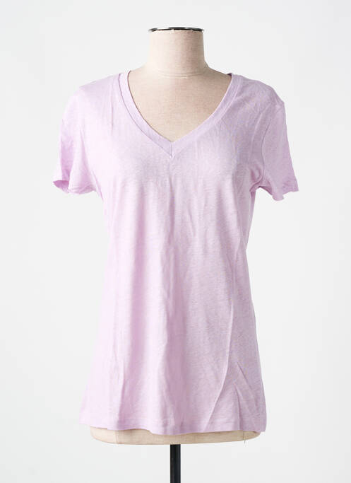 T-shirt col v manches courtes violet LAZY & COSY femme
