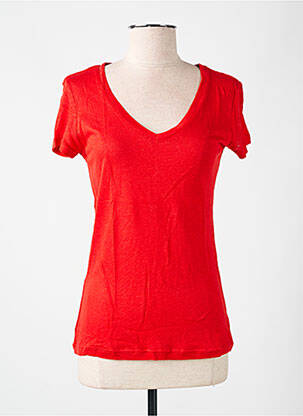 T-shirt col v manches courtes rouge LAZY & COSY femme