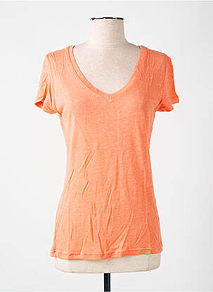 T-shirt col v manches courtes orange LAZY & COSY femme