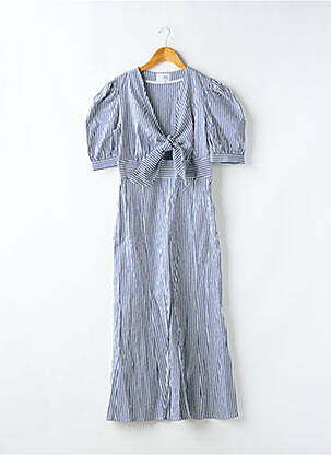 Robe longue tissage popeline manches courtes bleu ISANEA femme