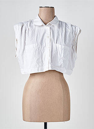 Chemisier tissage popeline sans manche blanc ZARA femme