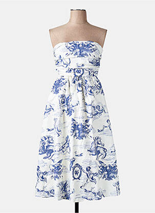 Robe mi-longue imprimé fantaisie sans manche bleu KAMAD femme