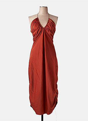 Robe mi-longue col v fines bretelles orange KYNAMAH femme