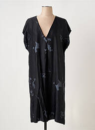 Robe mi-longue imprimé fantaisie manches courtes noir LAUREN VIDAL femme