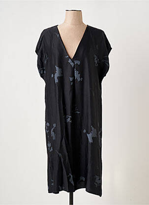 Robe mi-longue imprimé fantaisie manches courtes noir LAUREN VIDAL femme