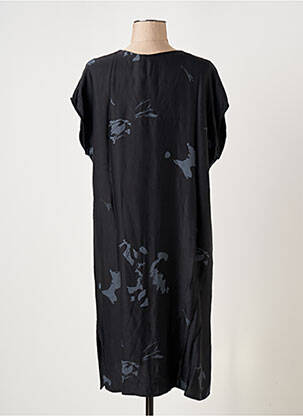 Robe mi-longue imprimé fantaisie manches courtes noir LAUREN VIDAL femme