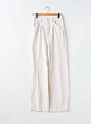 Pantalon large fermeture zippée sous rabat boutonné taille haute beige STRADIVARIUS femme
