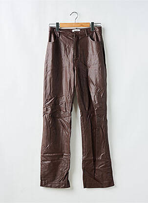 Pantalon droit fermeture zippée sous rabat avec crochet taille haute marron HOUSE OF CB LONDON femme