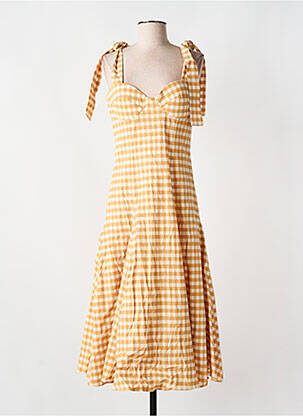 Robe mi-longue tissage crêpe fines bretelles jaune PAPER LONDON£ femme