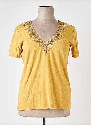 T-shirt col v manches courtes jaune 7 SEASONS femme