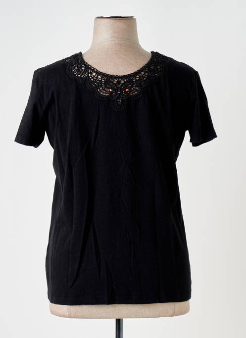 T-shirt col v manches courtes noir 7 SEASONS femme