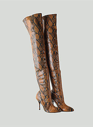 Cuissardes tissage satiné talon haut de 10cm et plus marron STUART WEITZMAN femme