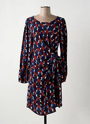 Robe mi-longue imprimé fantaisie manches longues bleu LA FEE MARABOUTEE femme