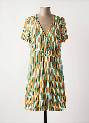 Robe mi-longue imprimé fantaisie manches courtes marron SURKANA femme