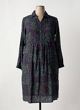 Robe mi-longue imprimé fleurs manches longues violet AGATHE & LOUISE femme
