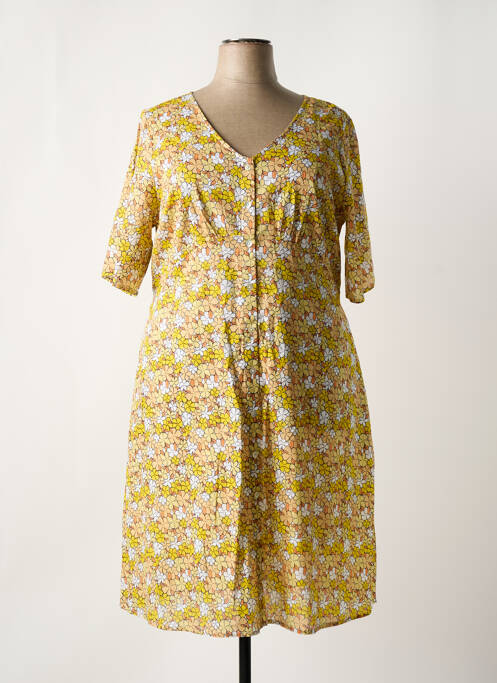Robe mi-longue imprimé fantaisie manches courtes jaune AGATHE & LOUISE femme