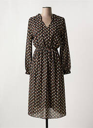 Robe mi-longue imprimé fleurs manches longues noir COULEURS DU TEMPS femme