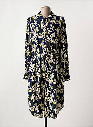 Robe mi-longue imprimé fleurs manches longues bleu FRANSA femme