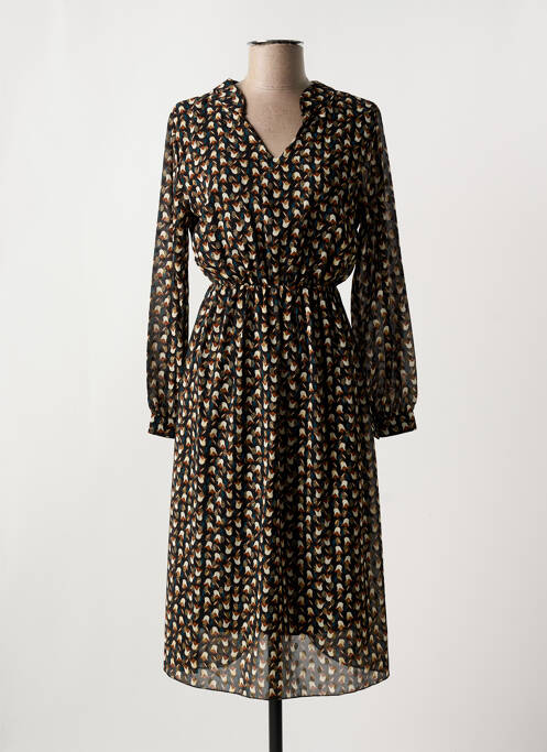 Robe mi-longue noir COULEURS DU TEMPS pour femme