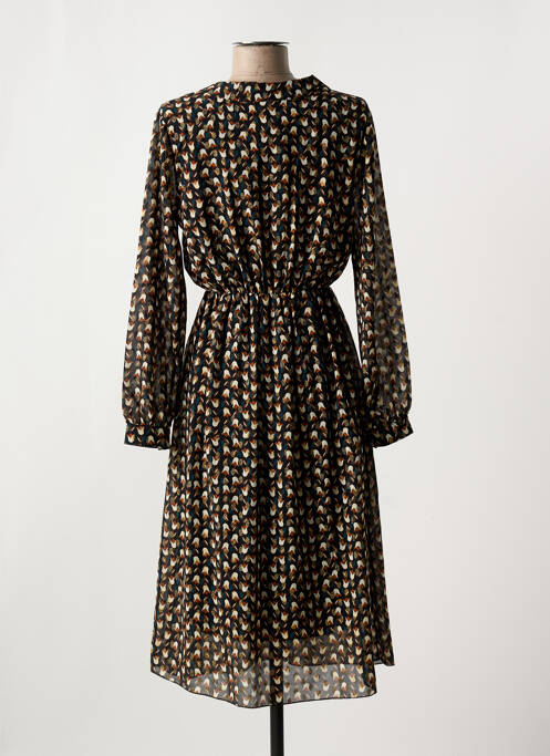 Robe mi-longue noir COULEURS DU TEMPS pour femme