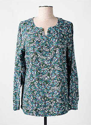 Blouse tissage popeline manches longues bleu FRANSA femme