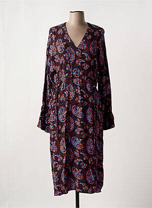 Robe mi-longue imprimé fantaisie manches longues noir ORFEO femme