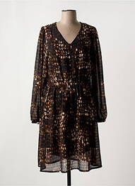 Robe mi-longue imprimé fantaisie manches longues marron ICHI femme