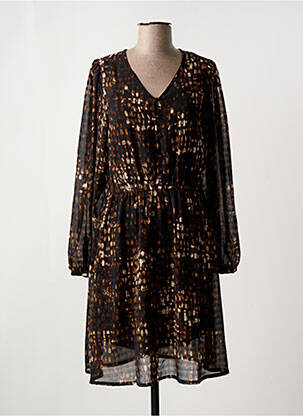 Robe mi-longue imprimé fantaisie manches longues marron ICHI femme