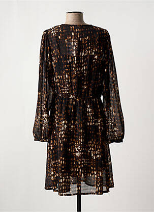 Robe mi-longue imprimé fantaisie manches longues marron ICHI femme