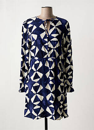 Robe mi-longue imprimé fantaisie manches longues bleu ICHI femme