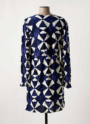 Robe mi-longue imprimé fantaisie manches longues bleu ICHI femme