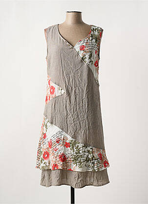 Robe mi-longue imprimé fleurs sans manche marron MASSY femme