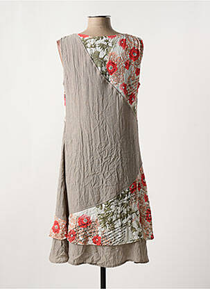 Robe mi-longue imprimé fleurs sans manche marron MASSY femme