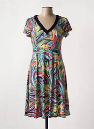 Robe mi-longue imprimé fantaisie manches courtes vert FELINO femme
