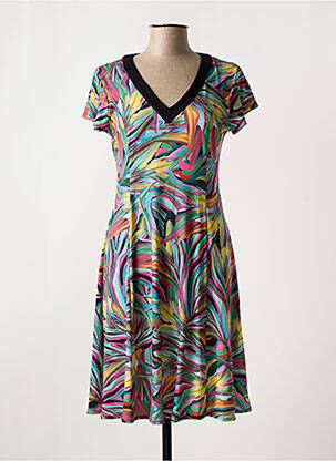 Robe mi-longue imprimé fantaisie manches courtes vert FELINO femme