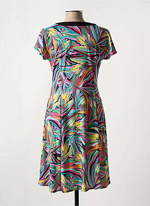 Robe mi-longue imprimé fantaisie manches courtes vert FELINO femme