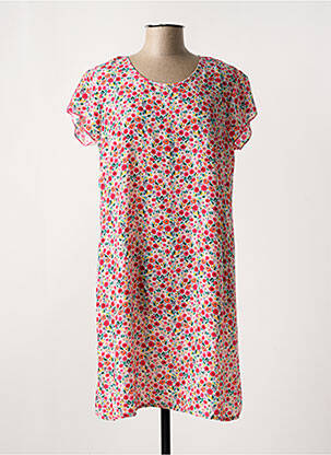 Robe mi-longue imprimé fleurs manches courtes rouge GEVANA femme