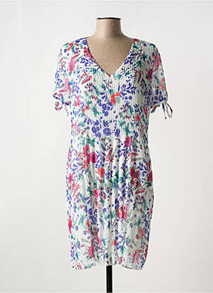 Robe mi-longue imprimé fleurs manches courtes blanc VIE NOCTURNE femme
