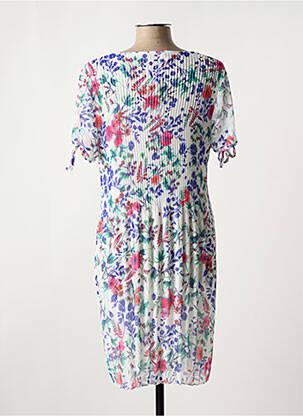 Robe mi-longue imprimé fleurs manches courtes blanc VIE NOCTURNE femme