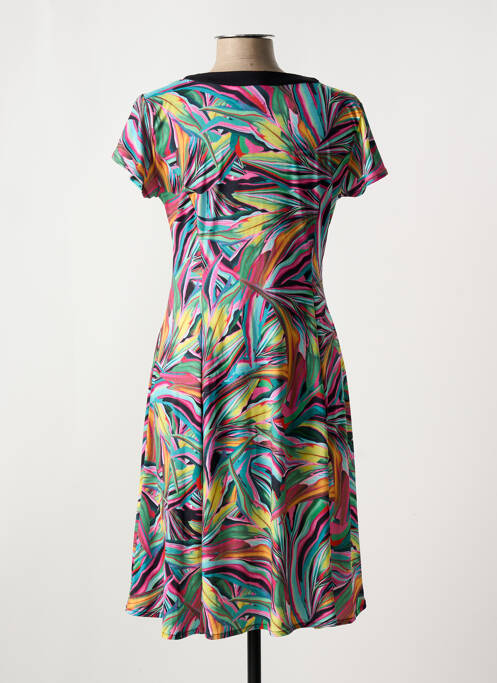 Robe mi-longue imprimé fantaisie manches courtes vert FELINO femme