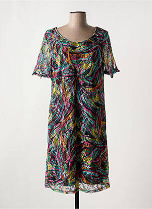 Robe mi-longue imprimé fleurs manches courtes noir FELINO femme