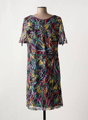 Robe mi-longue imprimé fleurs manches courtes noir FELINO femme