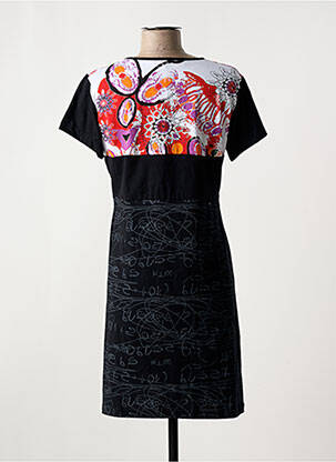 Robe courte imprimé fleurs manches courtes noir QUATRE VINGT JOURS femme