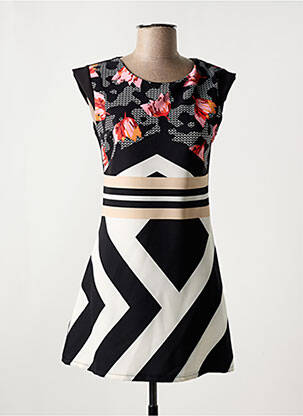 Robe courte fermeture zippée au dos manches courtes noir TRE SORELLE femme