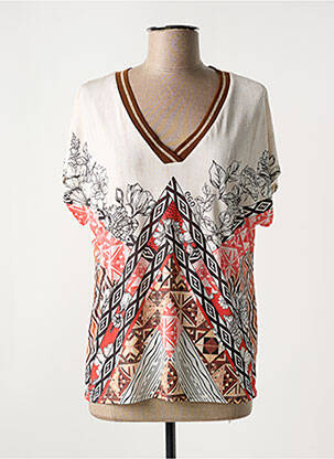 T-shirt col v manches courtes beige EGO femme