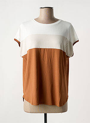 T-shirt stretch manches courtes marron QUATRE VINGT JOURS femme