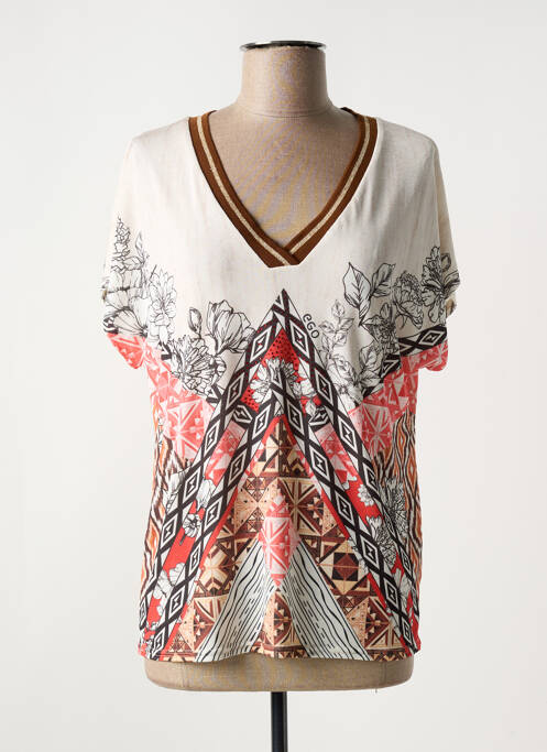 T-shirt col v manches courtes beige EGO femme